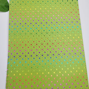Punch Leather Hearts - Lime Rainbow Faux Leather Printed Vinyl Sheet