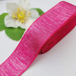 Hot Pink Satin/Lurex Ribbon - 027704 - 1 1/2" (40mm) - 5 yards