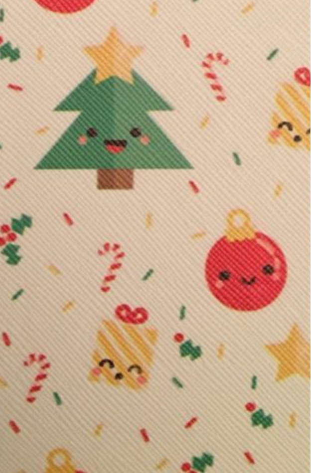 Christmas - Happy Tree Presents Ornaments Faux Leather Printed Vinyl Sheet