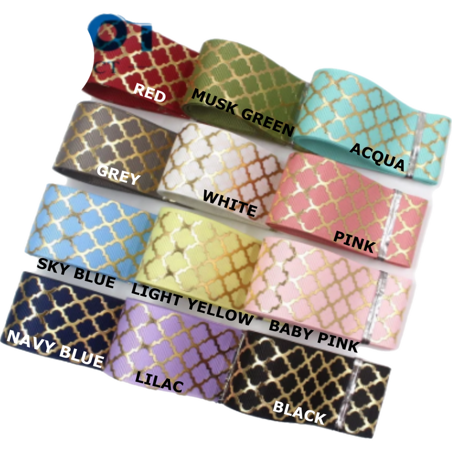 Solid Color Geometric Hot Stamping Grosgrain Ribbon - 1 1/2" (38mm) - Sold by the Yard