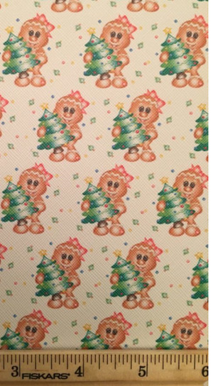 Gingerbread Girl and Tree Faux Leather Printed Vinyl Sheet