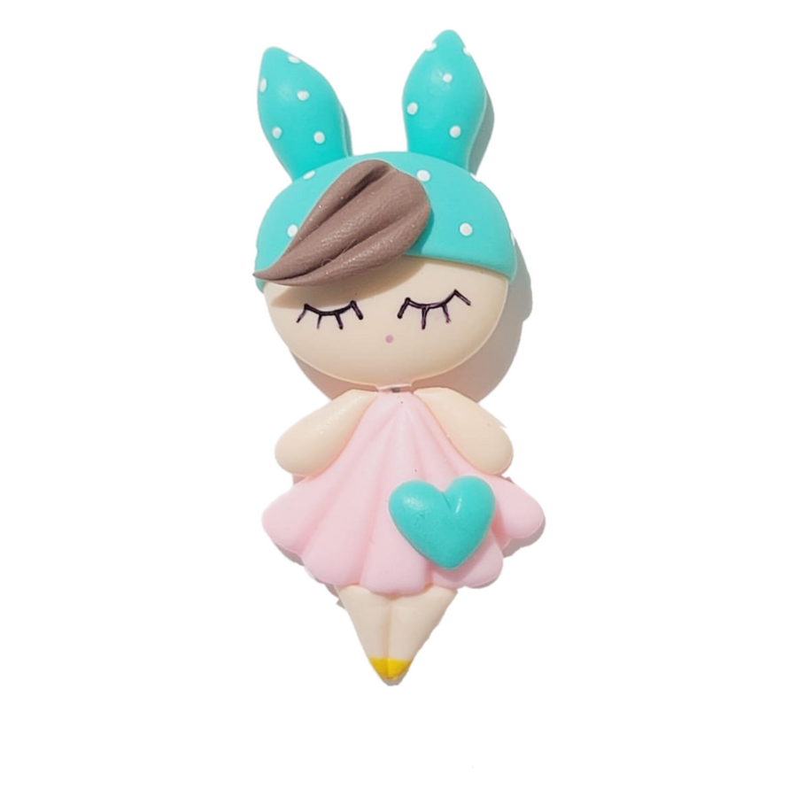 MeToo Pink & Green Bunny #376 Clay Doll for Bow-Center, Jewelry Charms, Accessories, and More