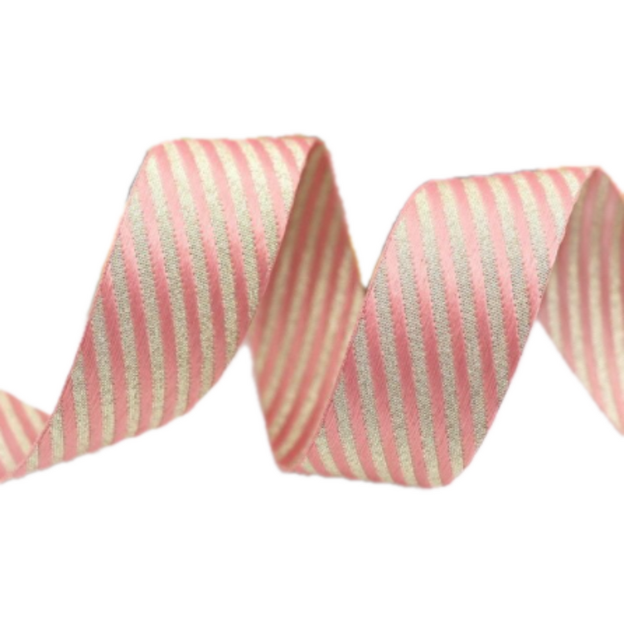 Pink w/ Golden Oblique Stripes Ribbons - 1 1/2" (38mm) - Sold by the Yard