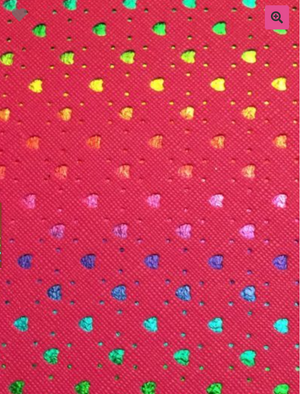 Punch Leather Hearts - Hot Pink Rainbow Faux Leather Printed Vinyl Sheet