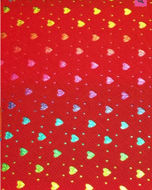 Punch Leather Hearts - Red Rainbow Faux Leather Printed Vinyl Sheet