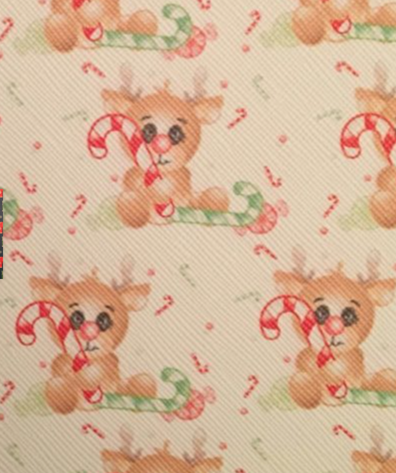 Reindeer holding Candy Cane Faux Leather Printed Vinyl Sheet