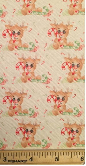 Reindeer holding Candy Cane Faux Leather Printed Vinyl Sheet