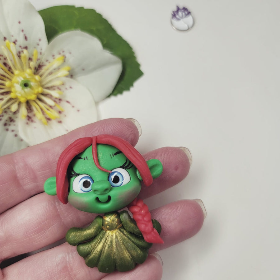 Green Princess 2 #235 Clay Doll for Bow-Center, Jewelry Charms, Accessories, and More