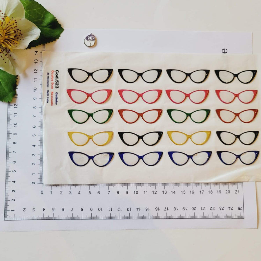 Adhesive Resin Eye Glasses for Clays MNC 523 (Cat Style) 5cm 20 Units Multicolor