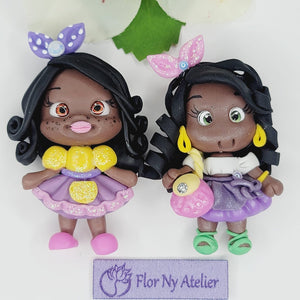 Violet & Jasmine Twins  #571 Clay Doll for Bow-Center, Jewelry Charms, Accessories, and More