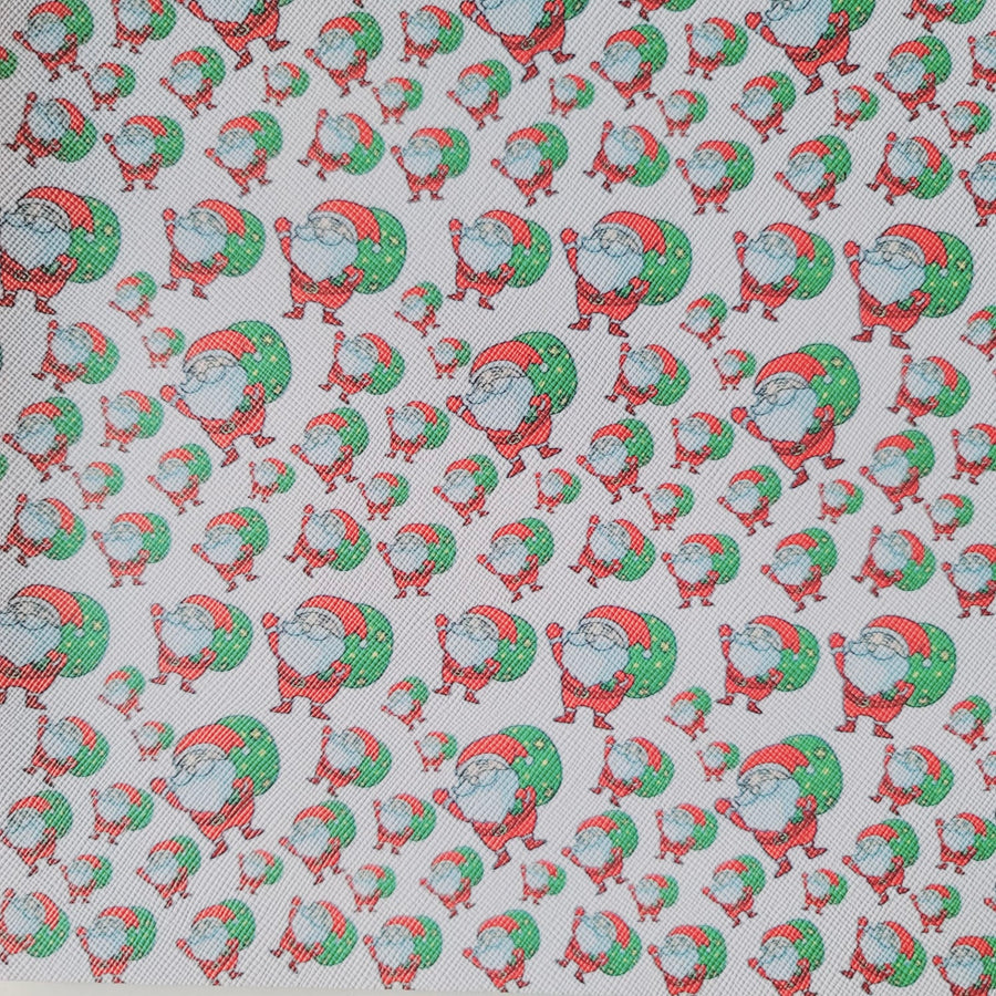 Christmas - Santa with Green Sack Faux Leather Printed Vinyl Sheet #2
