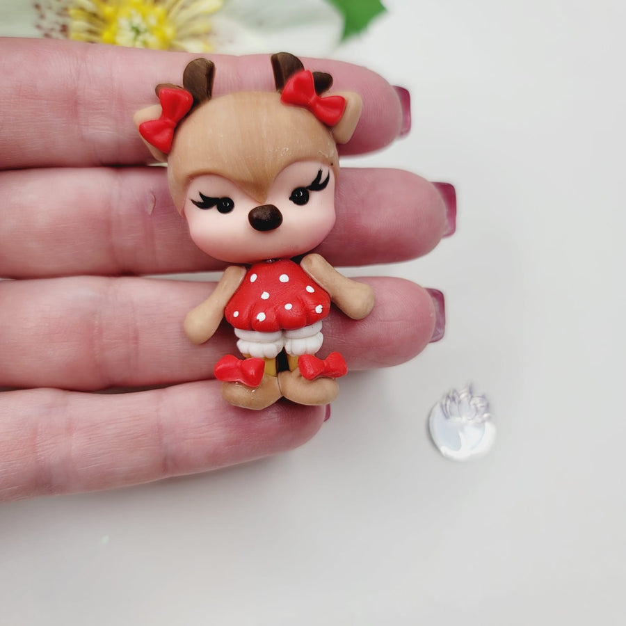 Holly Reindeer Xmas #247 Clay Doll for Bow-Center, Jewelry Charms, Accessories, and More