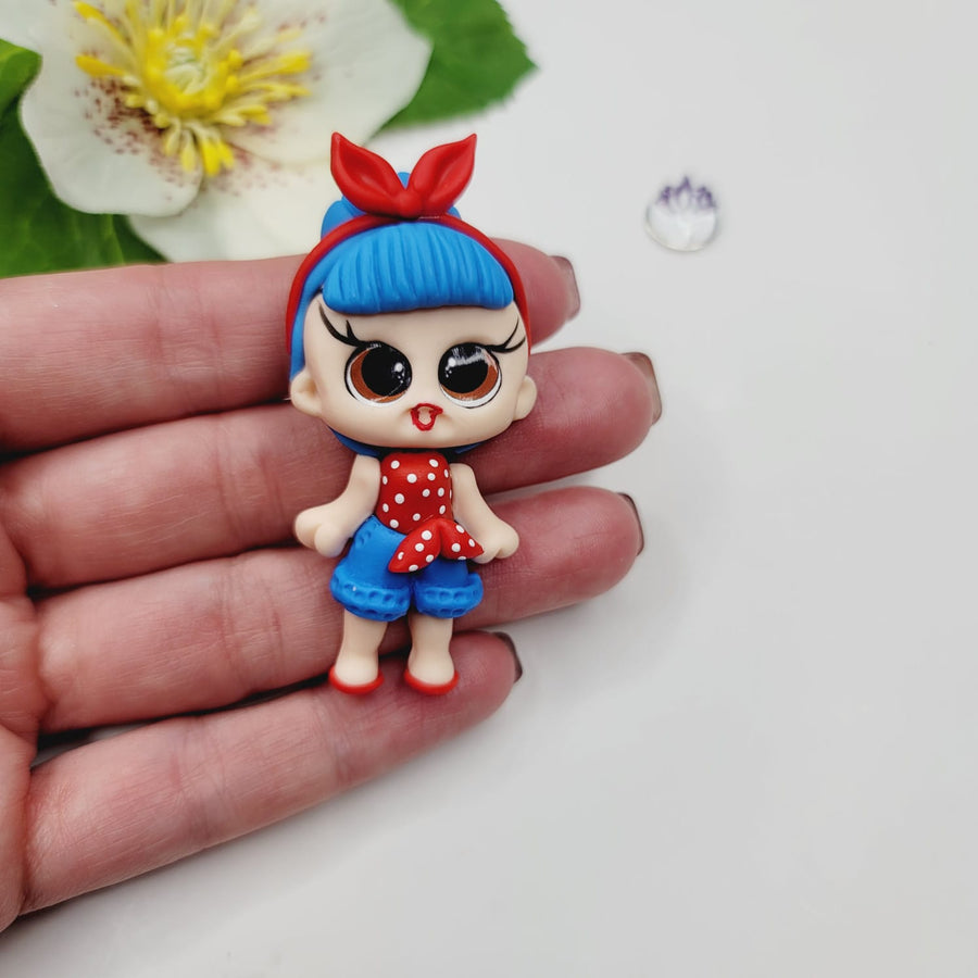 Blue Fantasy #078 Clay Doll for Bow-Center, Jewelry Charms, Accessories, and More