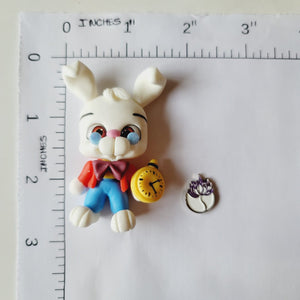 Alice's White Rabbit #673 Clay Doll for Bow-Center, Jewelry Charms, Accessories, and More
