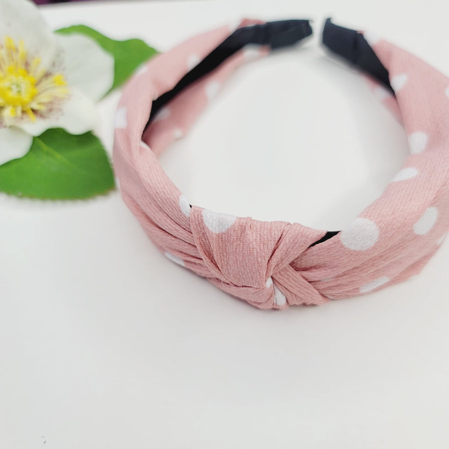 Salmon/White Dots Fabric Headband