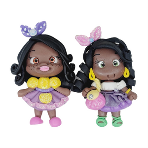 Violet & Jasmine Twins  #571 Clay Doll for Bow-Center, Jewelry Charms, Accessories, and More