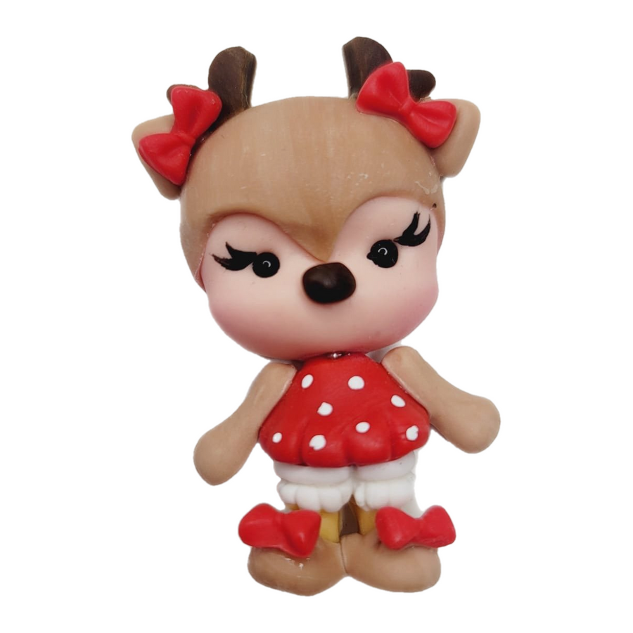 Holly Reindeer Xmas #247 Clay Doll for Bow-Center, Jewelry Charms, Accessories, and More